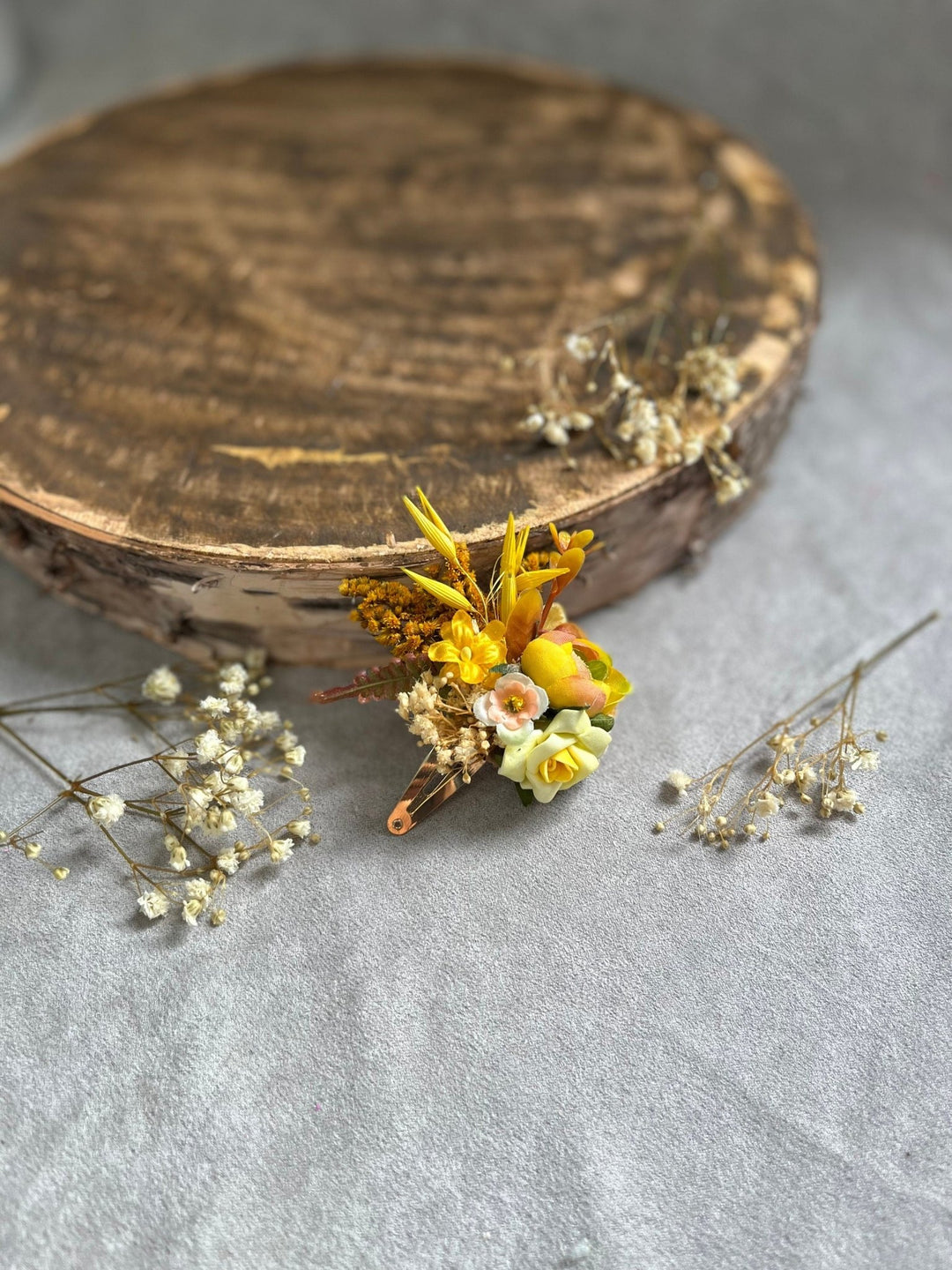 Yellow Flower Hair Clip: Bridal Hairpiece, Autumn Wedding – handmade floral hair accessory by magaela