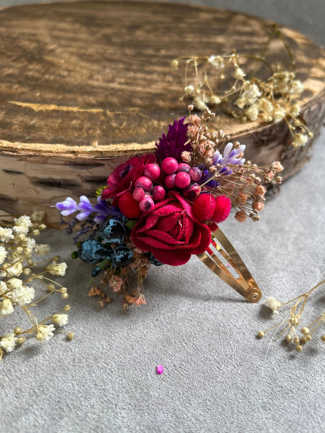 Red Rose Hair Clip: Bridal Flower Girl Headpiece – handmade floral hair accessory by magaela