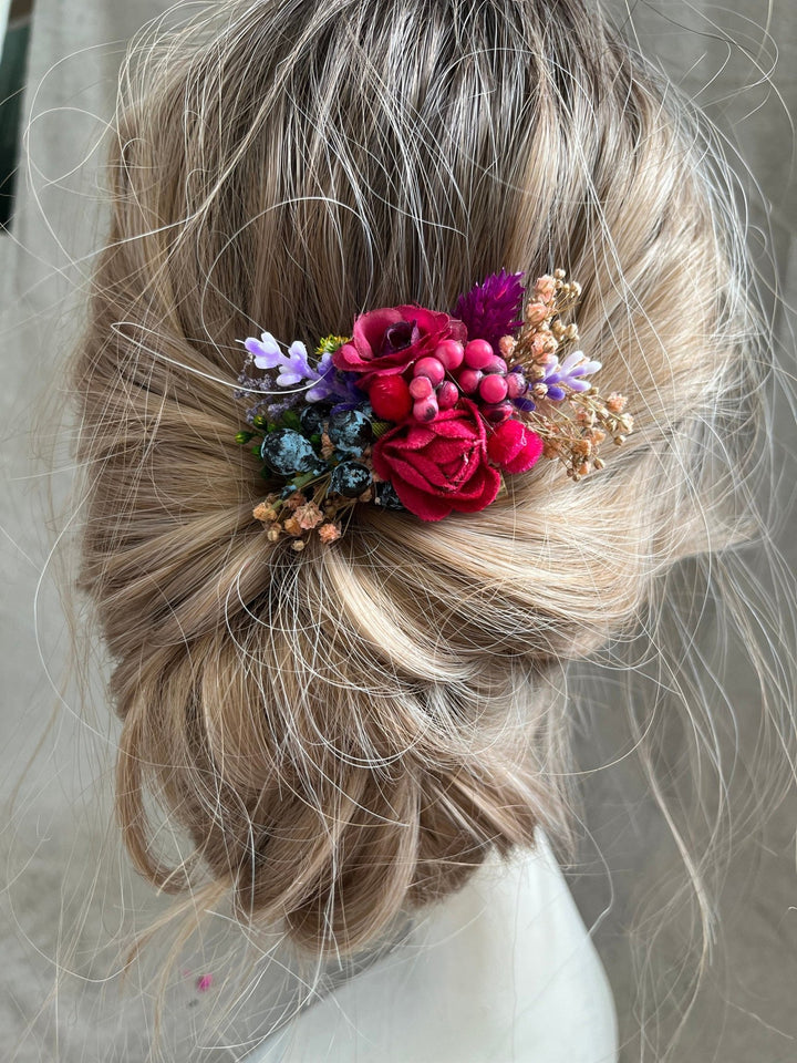 Red Rose Hair Clip: Bridal Flower Girl Headpiece – handmade floral hair accessory by magaela