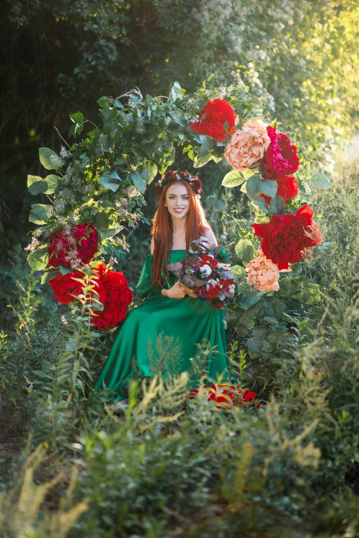 Red Rose Bridal Bouquet: Autumn Wedding Bouquet with Eucalyptus – handmade floral hair accessory by magaela