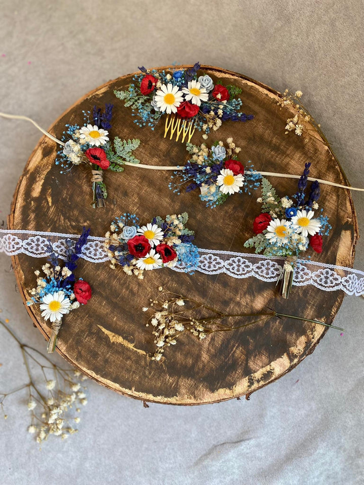 Meadow Flower Boutonniere: Folk Wedding Groom Corsage – handmade floral hair accessory by magaela