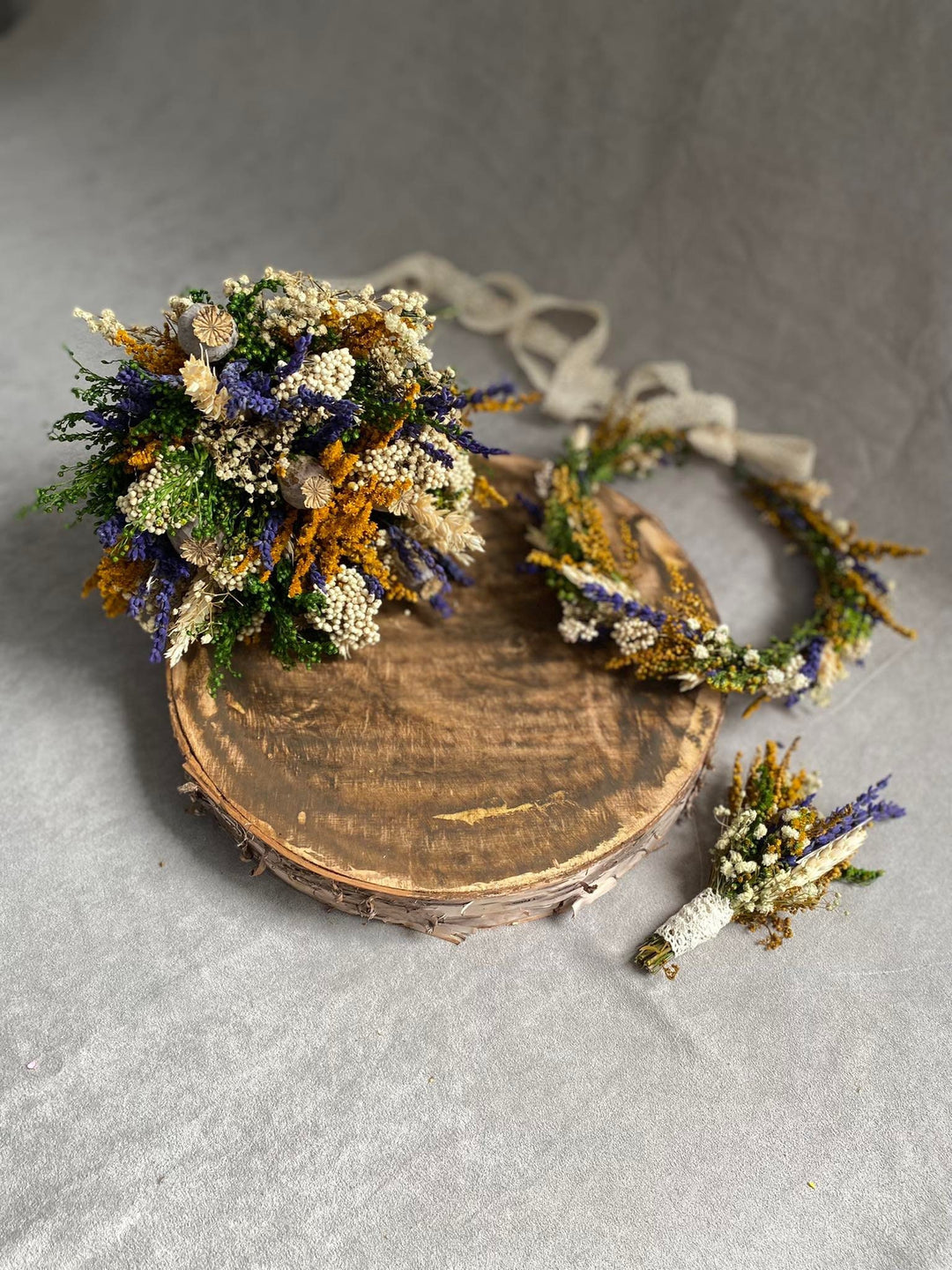 Preserved Lavender Wedding Bouquet: Small Rustic Bridal Bouquet – handmade floral hair accessory by magaela