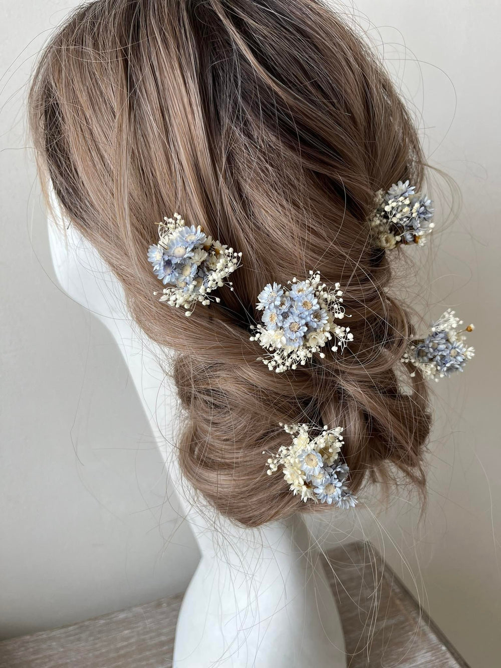 Blue & Ivory Dried Flower Hairpins: Wedding Bridal Hair Accessory – handmade floral hair accessory by magaela