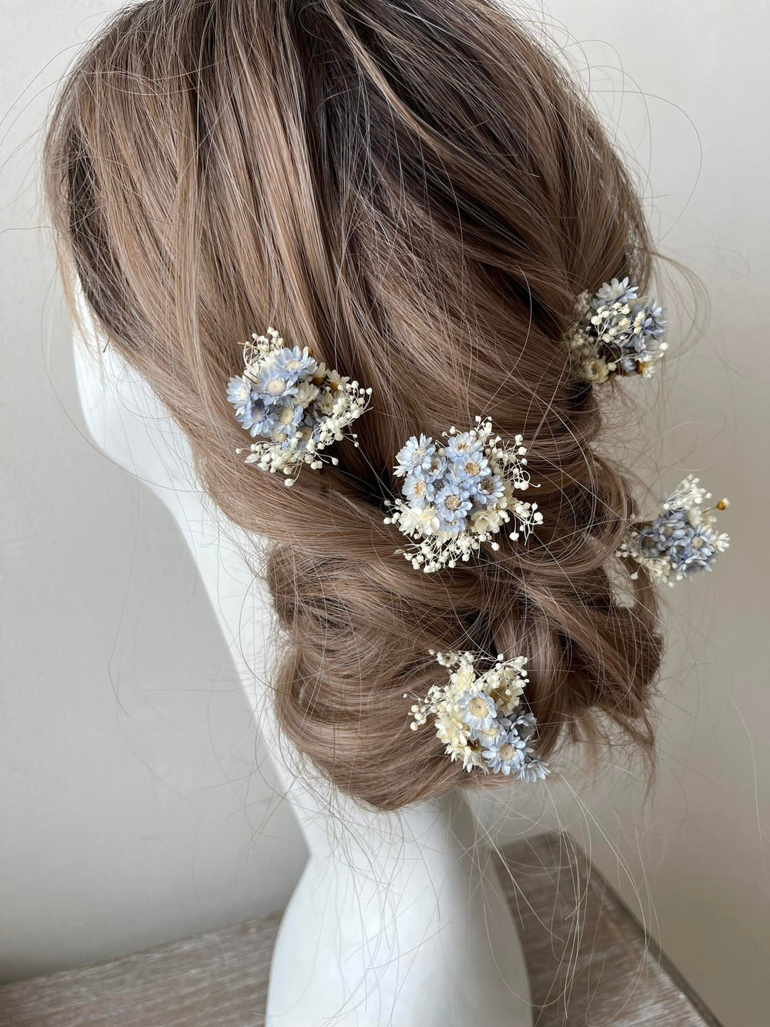 Blue & Ivory Dried Flower Hairpins: Wedding Bridal Hair Accessory – handmade floral hair accessory by magaela