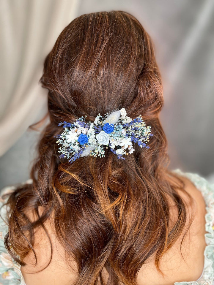 Blue Flower Hair Clip: Bridal Wedding Barrette – handmade floral hair accessory by magaela