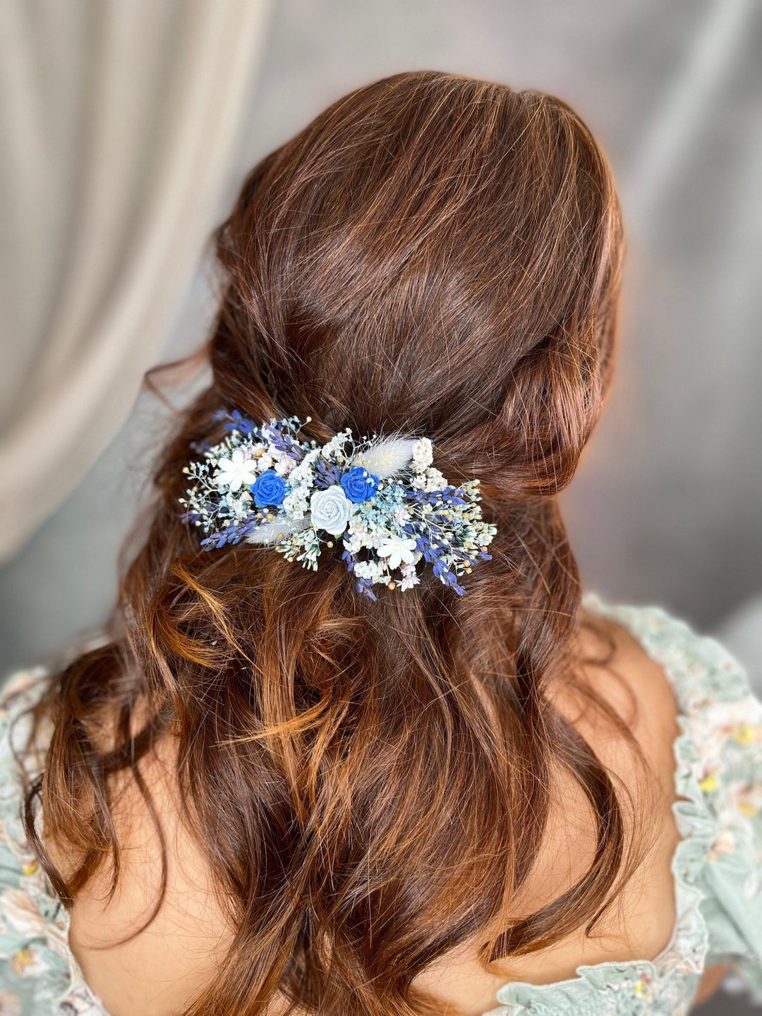 Blue Flower Hair Clip: Bridal Wedding Barrette – handmade floral hair accessory by magaela