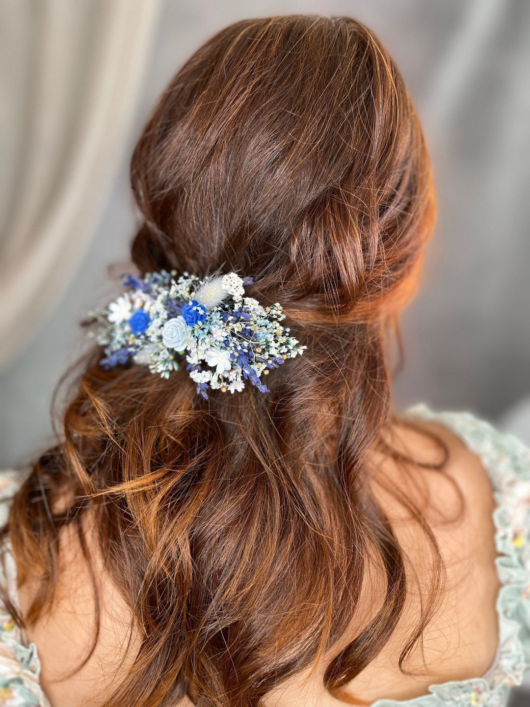 Blue Flower Hair Clip: Bridal Wedding Barrette – handmade floral hair accessory by magaela