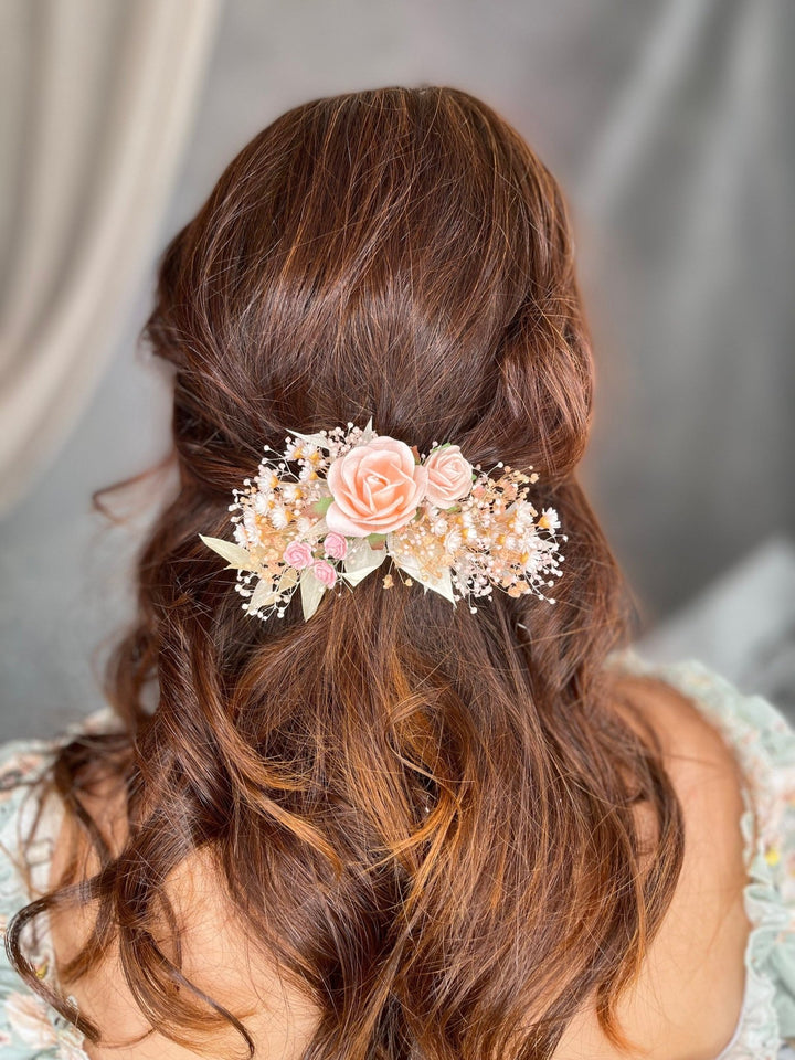 Bridal Flower Hair Clip: Romantic Peach Wedding Accessory – handmade floral hair accessory by magaela