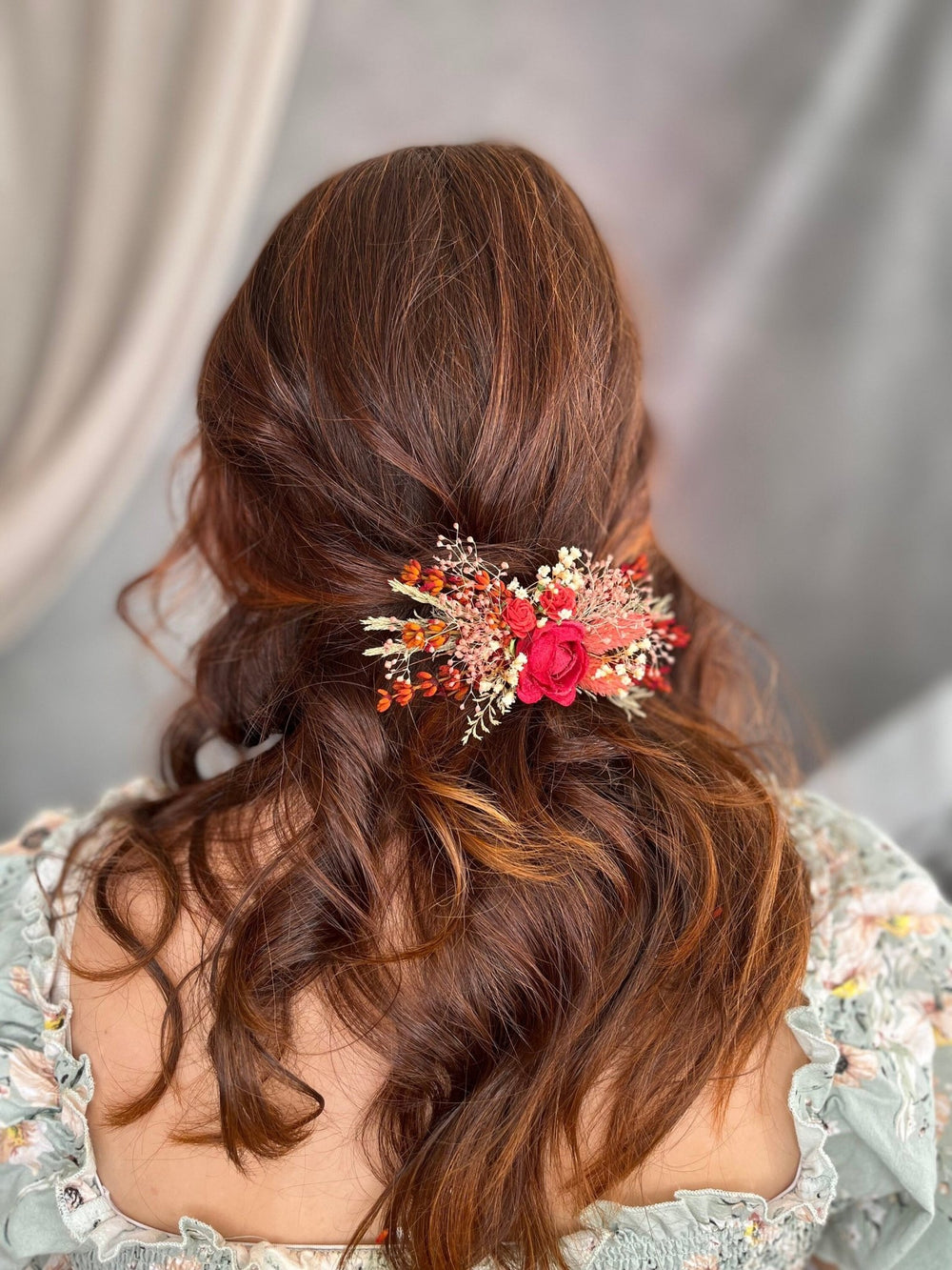 Red Rose Hair Clip: Bridal Autumn Wedding Barrette – handmade floral hair accessory by magaela