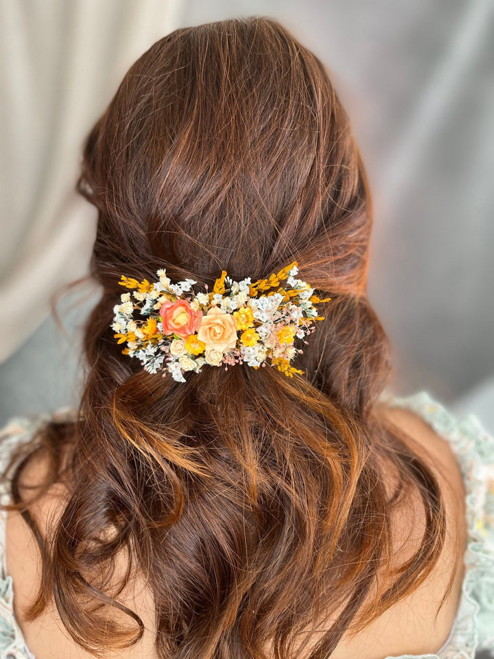 Yellow Flower Hair Clip: Bridal Autumn Wedding Headpiece – handmade floral hair accessory by magaela