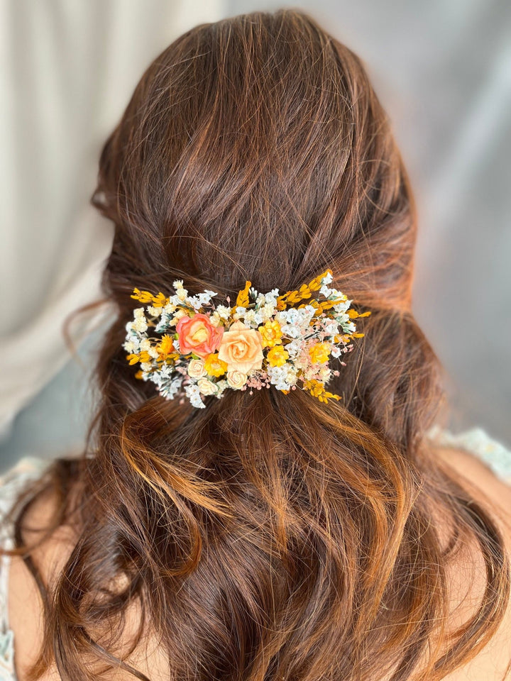 Yellow Flower Hair Clip: Bridal Autumn Wedding Headpiece – handmade floral hair accessory by magaela