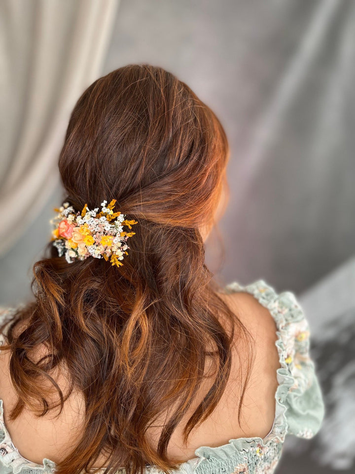Yellow Flower Hair Clip: Bridal Autumn Wedding Headpiece – handmade floral hair accessory by magaela