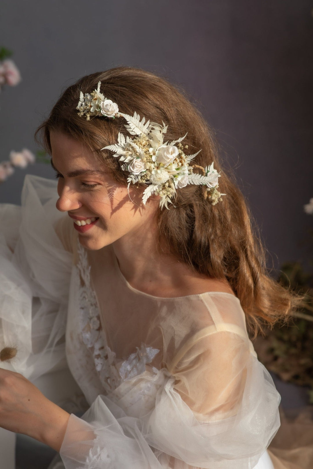 Ivory Rose Wedding Hair Vine: Bridal Flower Headpiece – handmade floral hair accessory by magaela