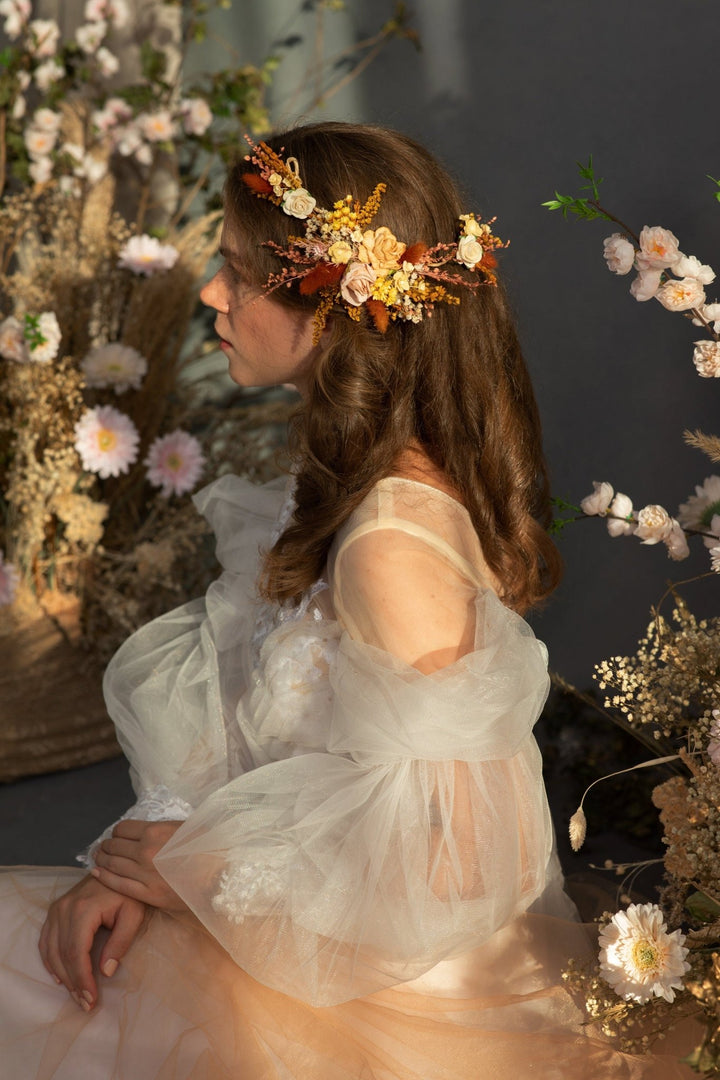 Autumn Wedding Hair Vine: Cinnamon Flower Headpiece – handmade floral hair accessory by magaela