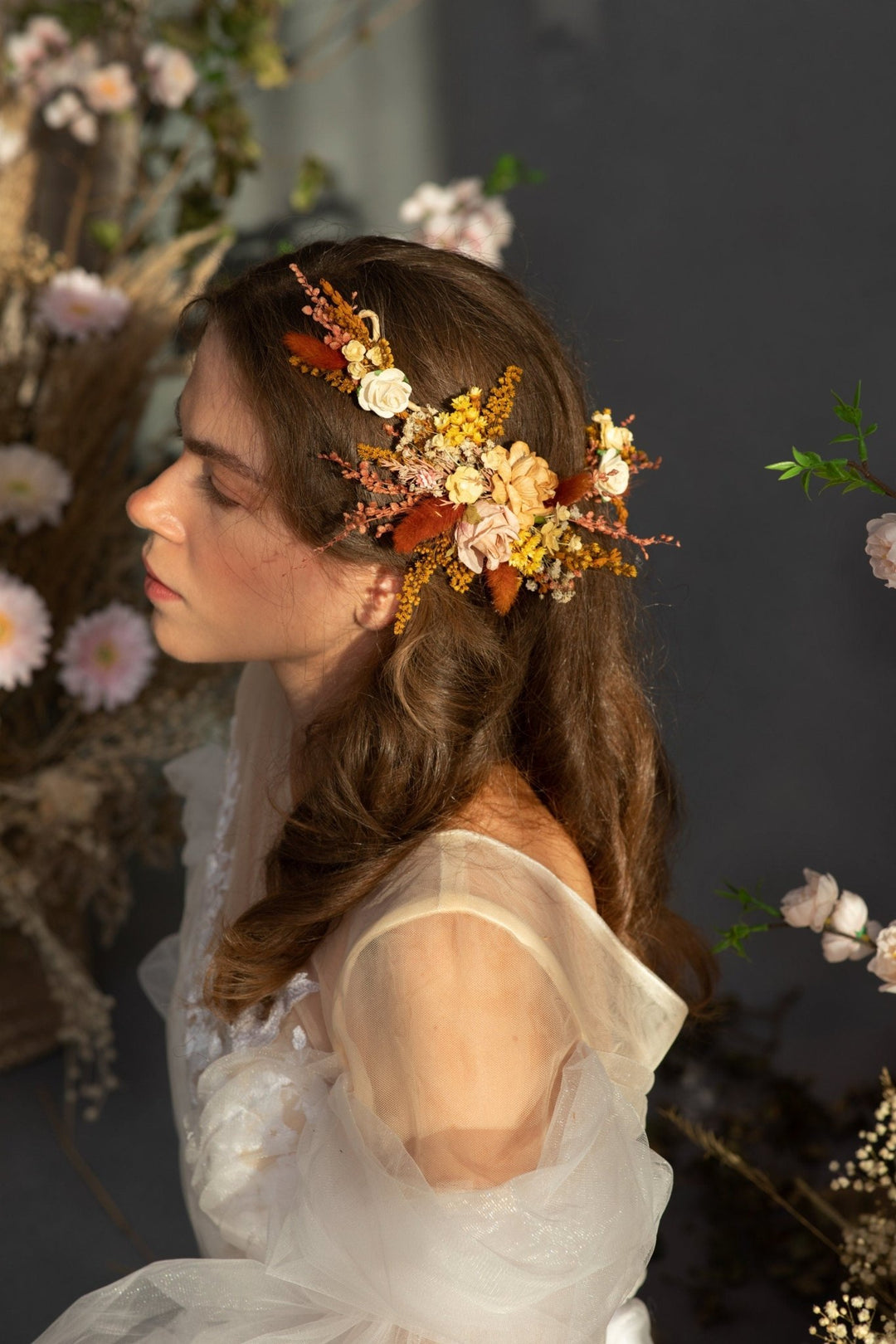 Autumn Wedding Hair Vine: Cinnamon Flower Headpiece – handmade floral hair accessory by magaela