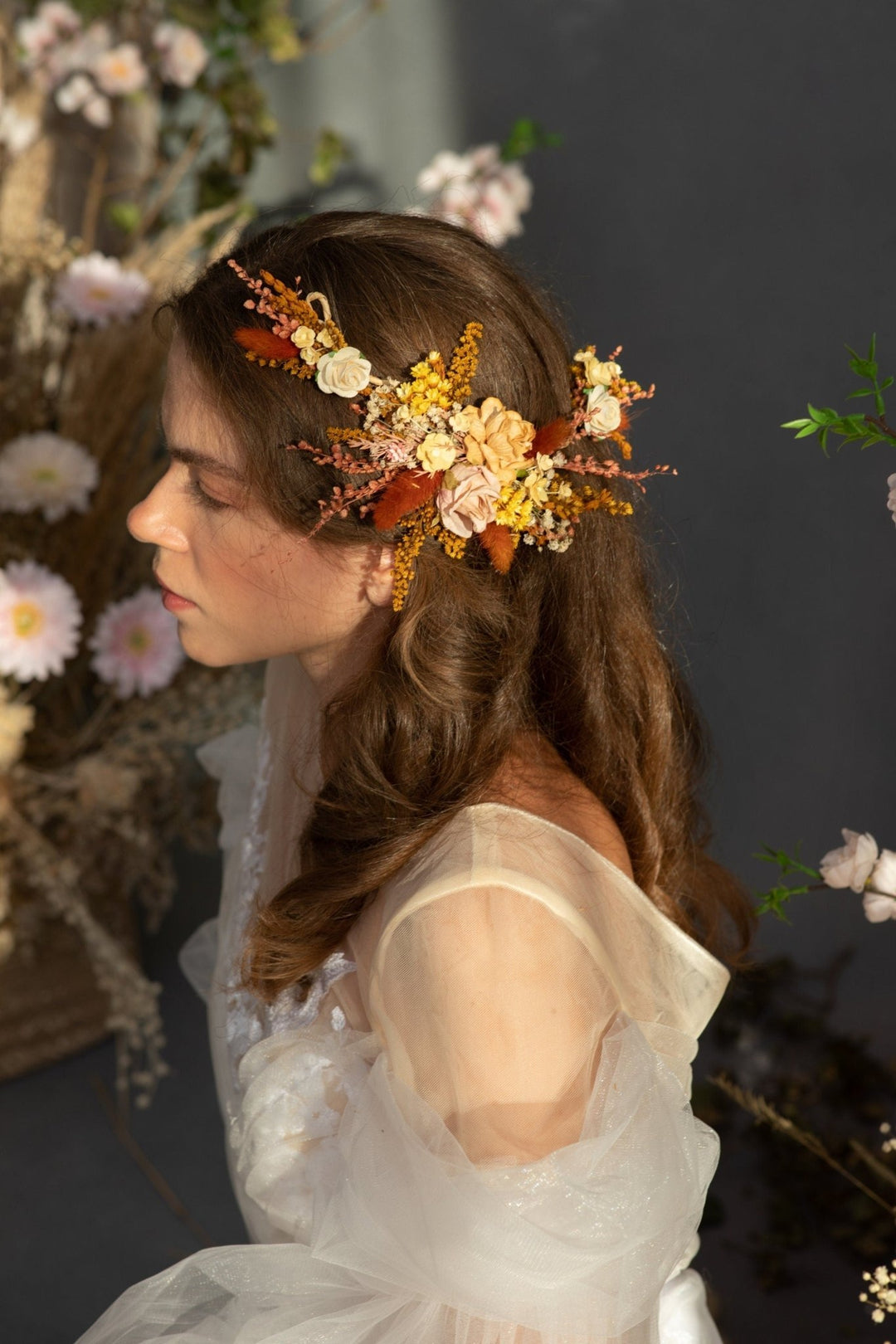 Autumn Wedding Hair Vine: Cinnamon Flower Headpiece – handmade floral hair accessory by magaela