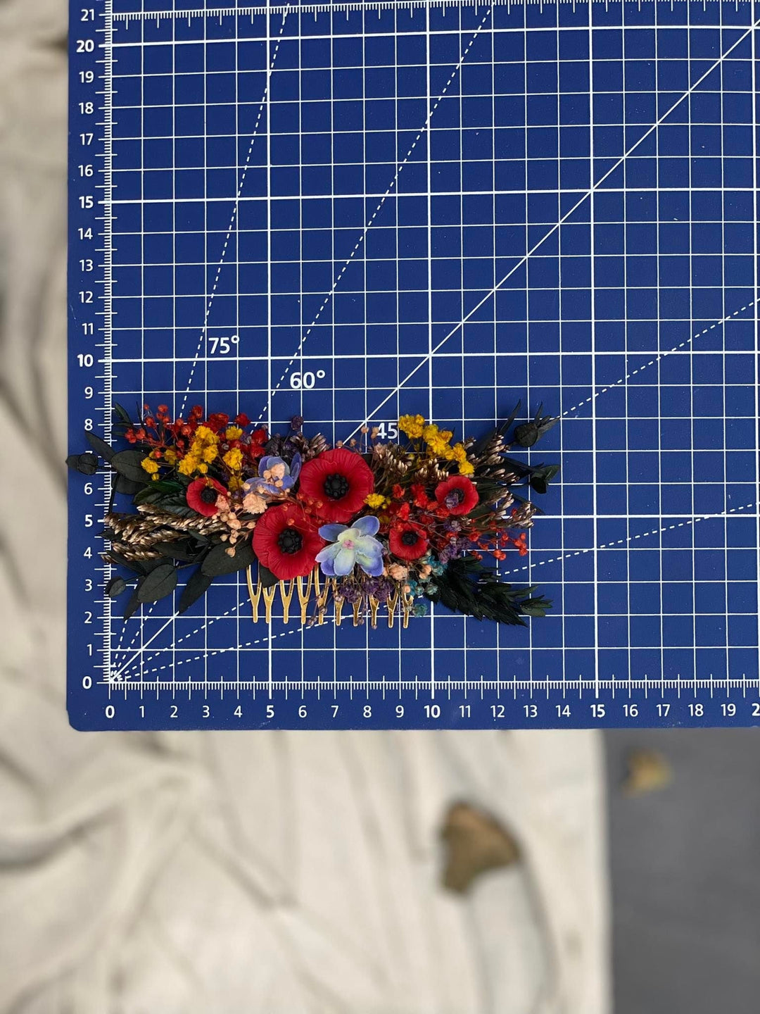 Folk Wedding Flower Hair Comb: Poppy Bridal Accessory – handmade floral hair accessory by magaela