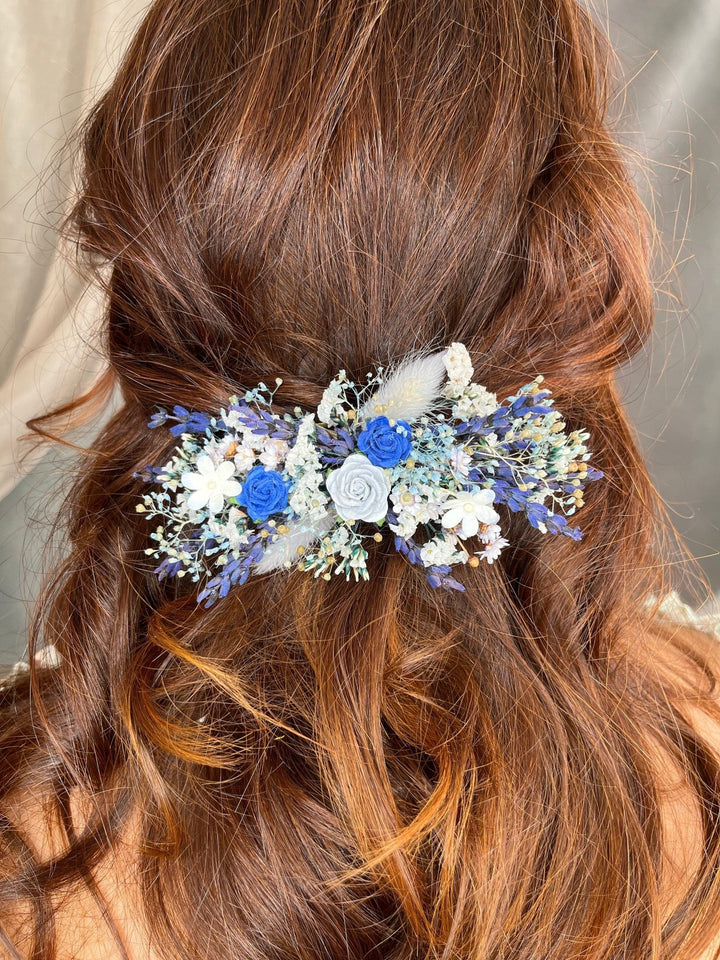 Blue Flower Hair Clip: Bridal Wedding Barrette – handmade floral hair accessory by magaela