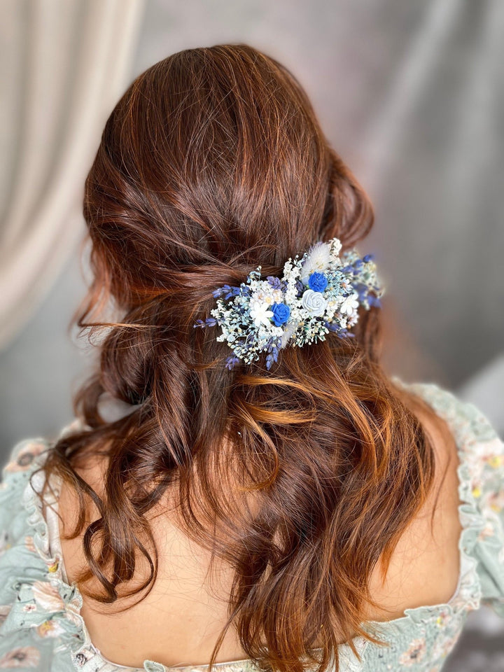 Blue Flower Hair Clip: Bridal Wedding Barrette – handmade floral hair accessory by magaela