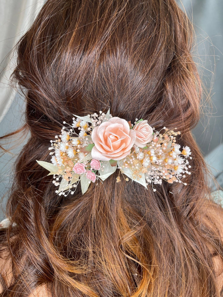 Bridal Flower Hair Clip: Romantic Peach Wedding Accessory – handmade floral hair accessory by magaela