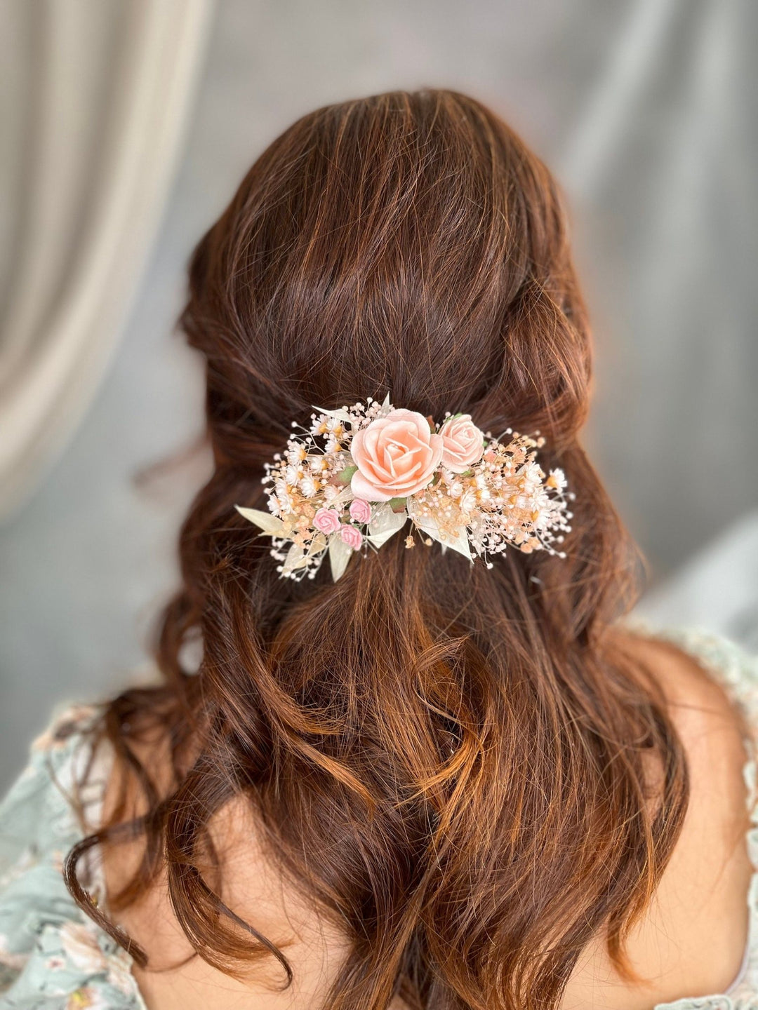 Bridal Flower Hair Clip: Romantic Peach Wedding Accessory – handmade floral hair accessory by magaela