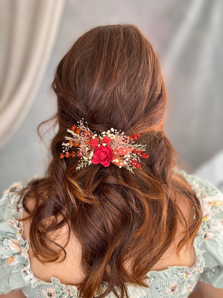 Red Rose Hair Clip: Bridal Autumn Wedding Barrette – handmade floral hair accessory by magaela