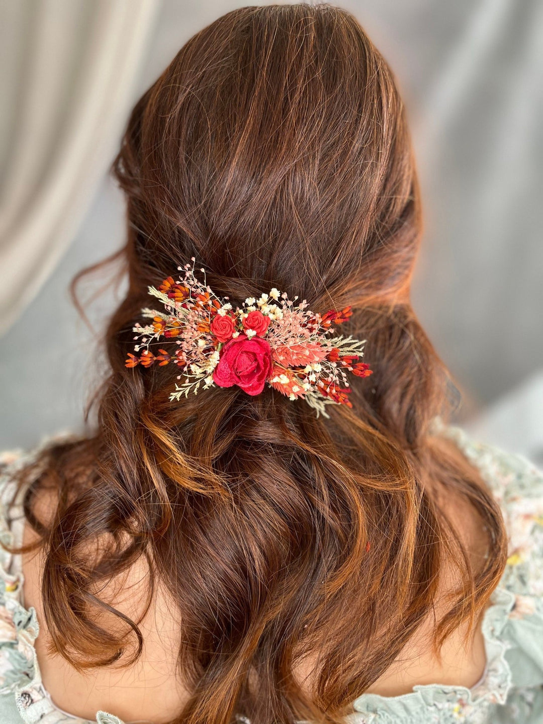 Red Rose Hair Clip: Bridal Autumn Wedding Barrette – handmade floral hair accessory by magaela
