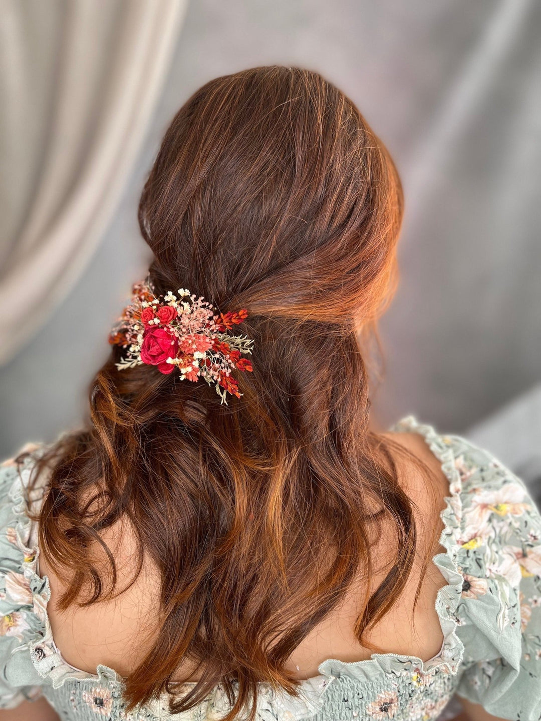 Red Rose Hair Clip: Bridal Autumn Wedding Barrette – handmade floral hair accessory by magaela