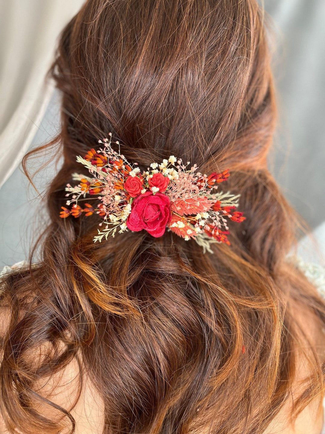 Red Rose Hair Clip: Bridal Autumn Wedding Barrette – handmade floral hair accessory by magaela
