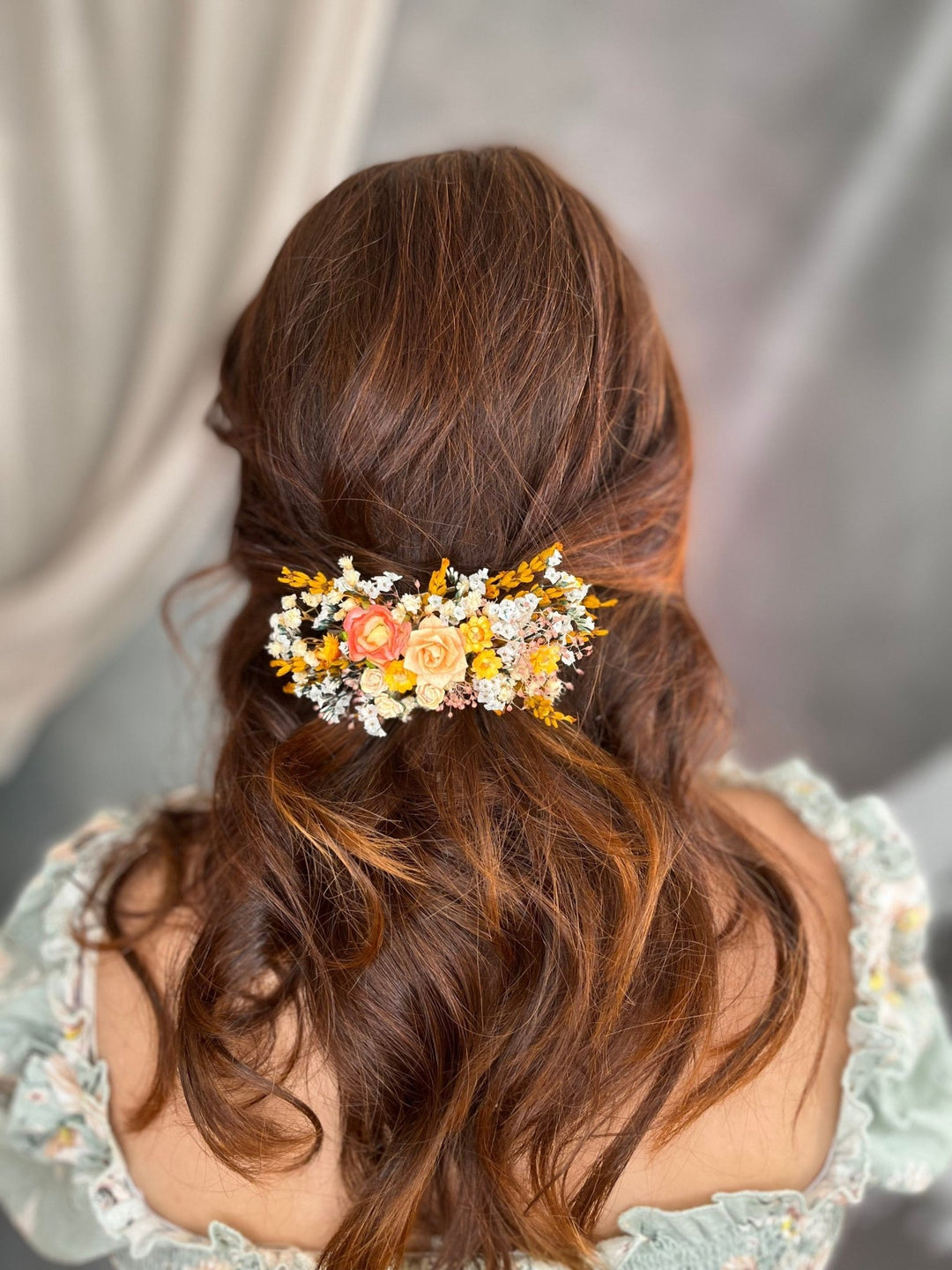 Yellow Flower Hair Clip: Bridal Autumn Wedding Headpiece – handmade floral hair accessory by magaela