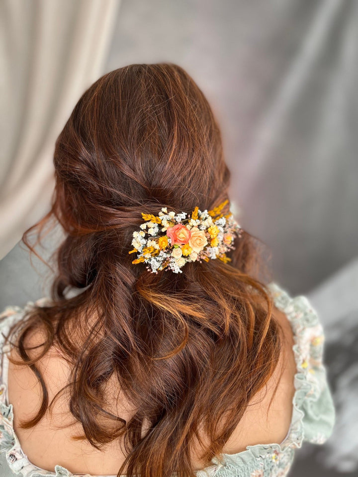 Yellow Flower Hair Clip: Bridal Autumn Wedding Headpiece – handmade floral hair accessory by magaela