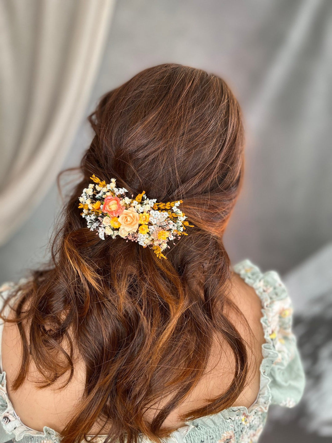 Yellow Flower Hair Clip: Bridal Autumn Wedding Headpiece – handmade floral hair accessory by magaela