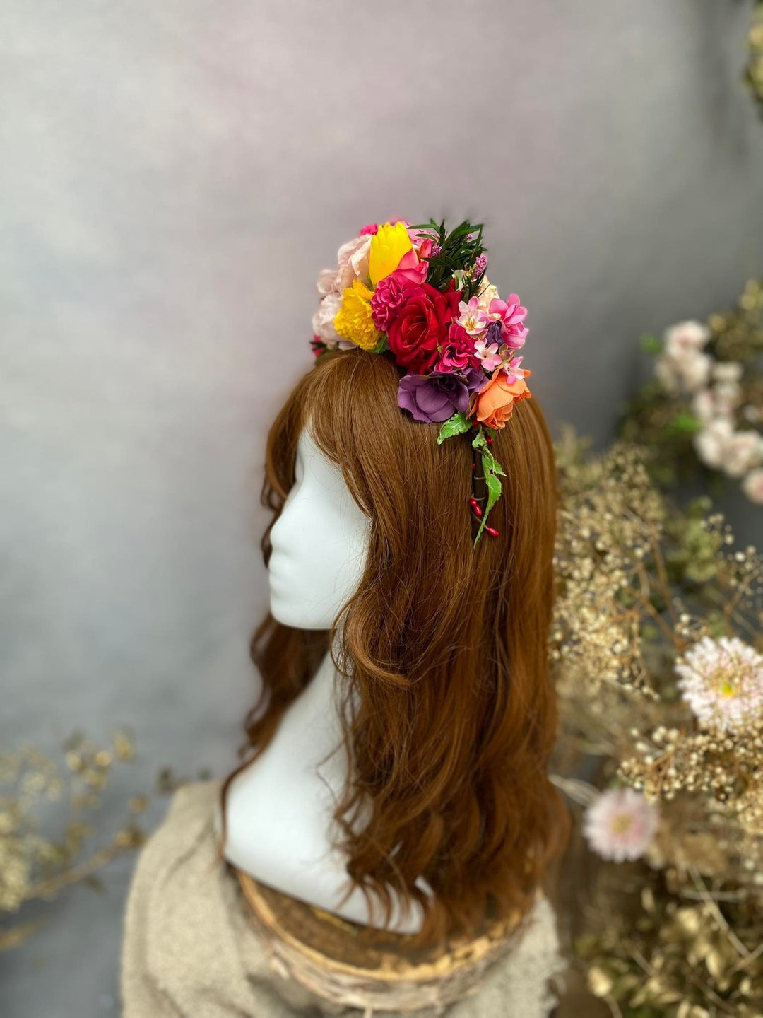 Frida Flower Headband: Colorful Floral Crown, Mexican Fiesta Bridal Hairband – handmade floral hair accessory by magaela