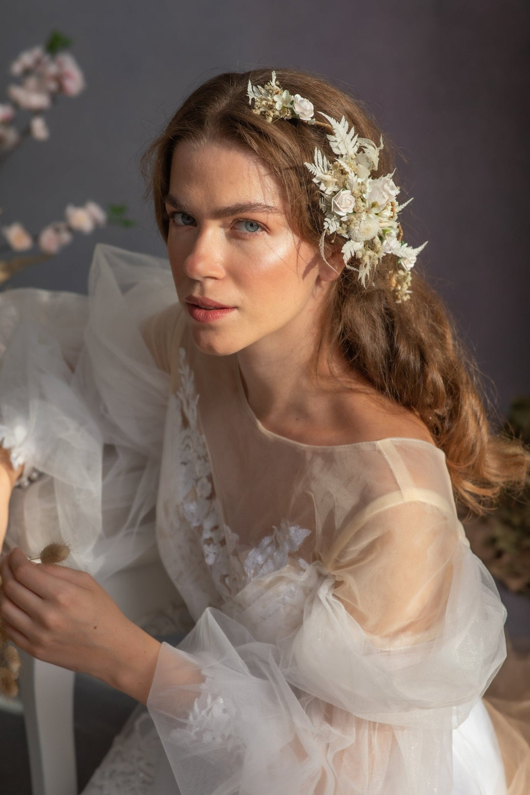 Ivory Rose Wedding Hair Vine: Bridal Flower Headpiece – handmade floral hair accessory by magaela