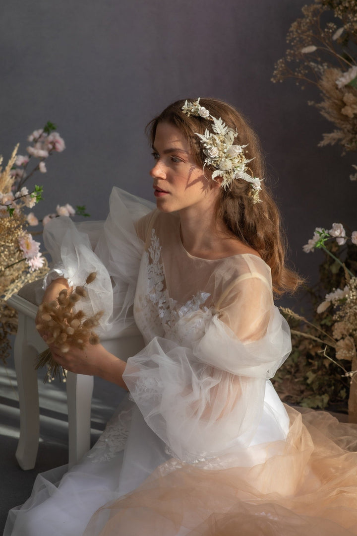 Ivory Rose Wedding Hair Vine: Bridal Flower Headpiece – handmade floral hair accessory by magaela