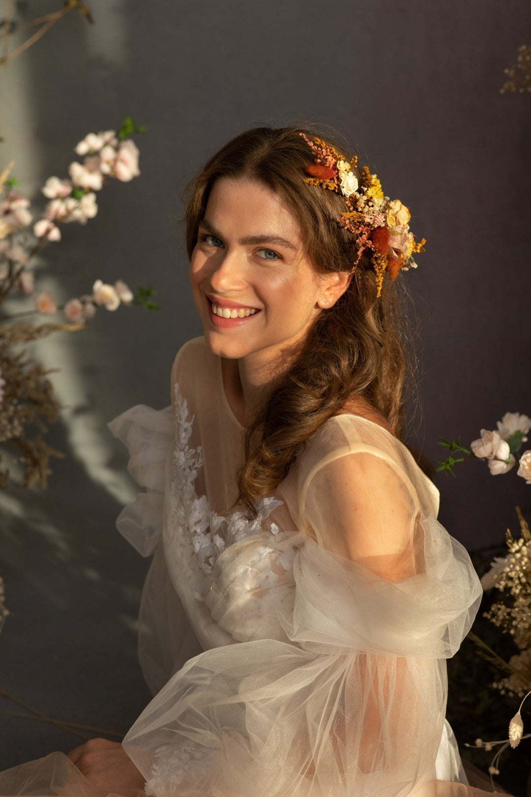 Autumn Wedding Hair Vine: Cinnamon Flower Headpiece – handmade floral hair accessory by magaela