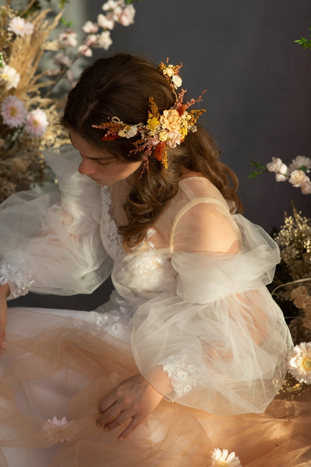 Autumn Wedding Hair Vine: Cinnamon Flower Headpiece – handmade floral hair accessory by magaela