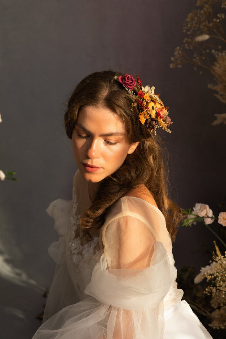 Autumn Flower Hair Vine: Bridal Headpiece, Fall Wedding Accessory – handmade floral hair accessory by magaela