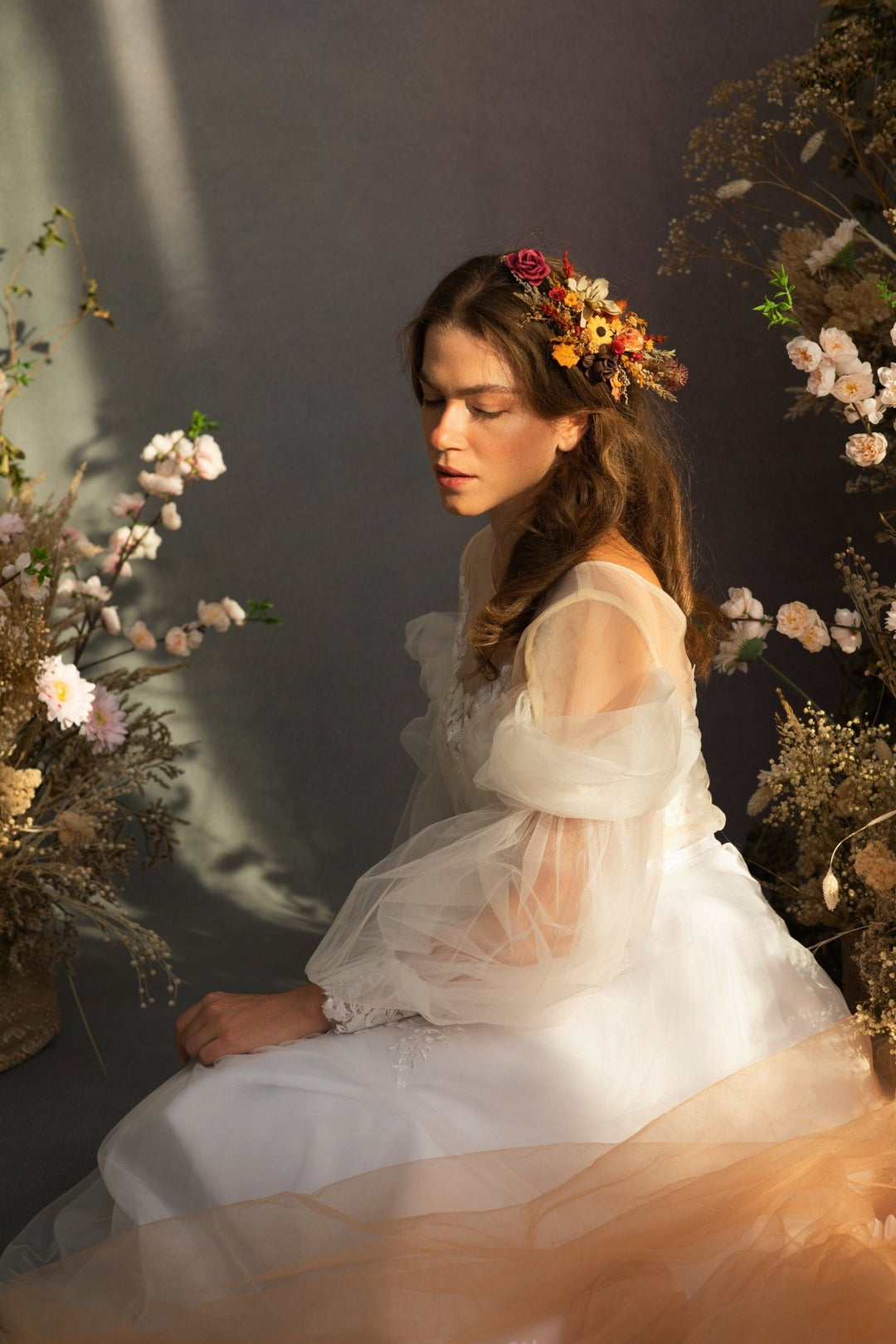 Autumn Flower Hair Vine: Bridal Headpiece, Fall Wedding Accessory – handmade floral hair accessory by magaela