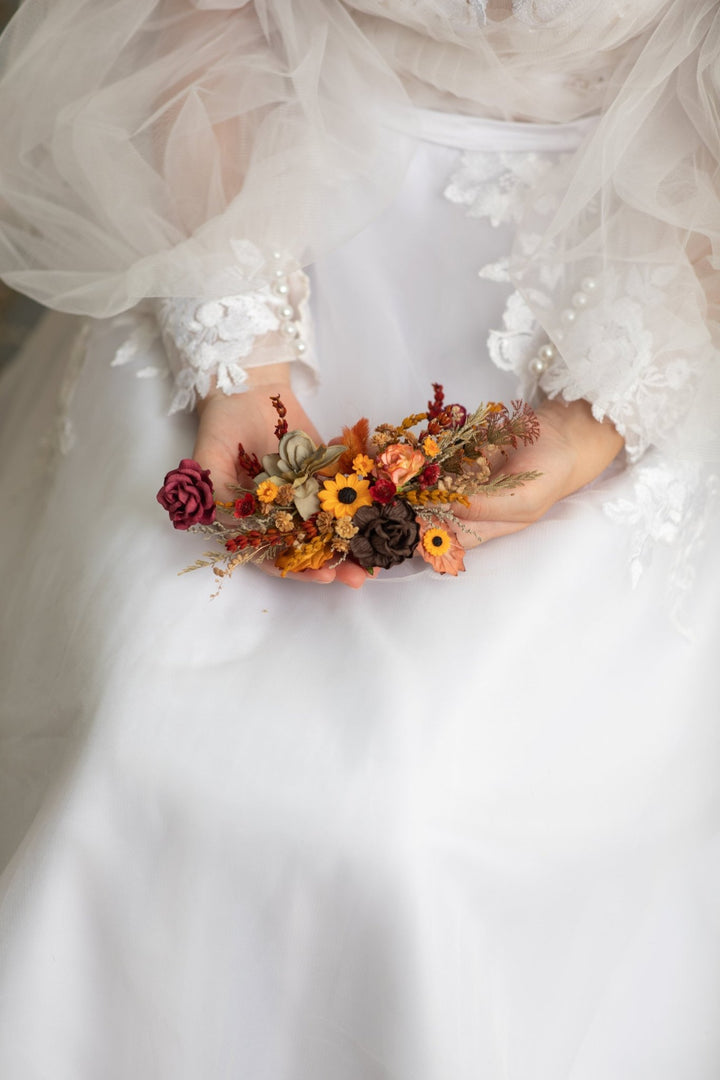 Autumn Flower Hair Vine: Bridal Headpiece, Fall Wedding Accessory – handmade floral hair accessory by magaela