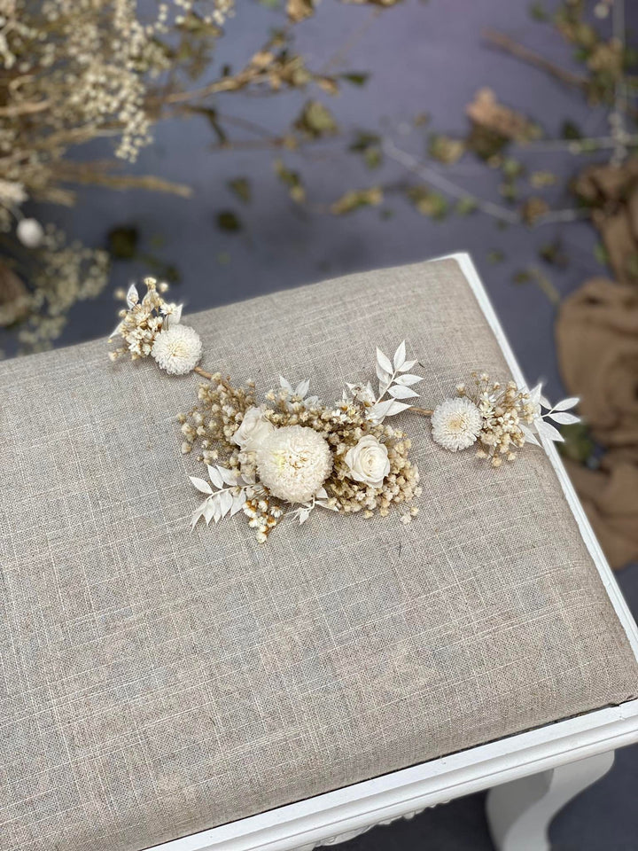 Ivory Preserved Flower Wedding Hair Vine - Bridal Headpiece – handmade floral hair accessory by magaela
