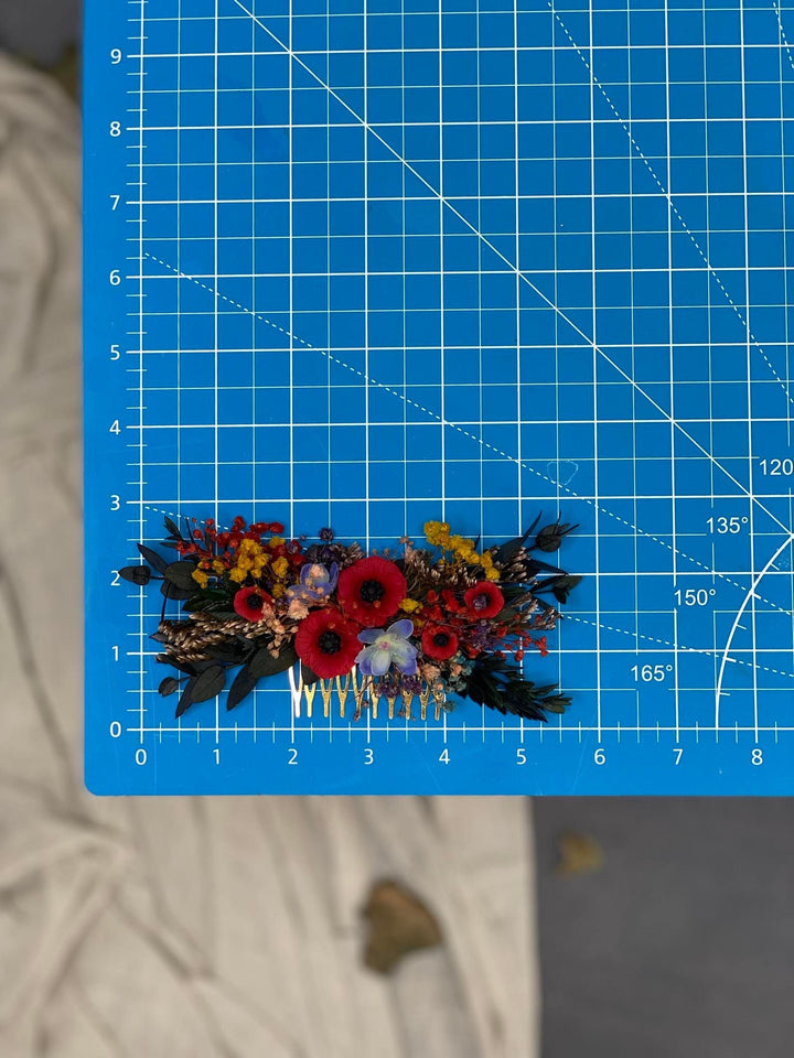 Folk Wedding Flower Hair Comb: Poppy Bridal Accessory – handmade floral hair accessory by magaela
