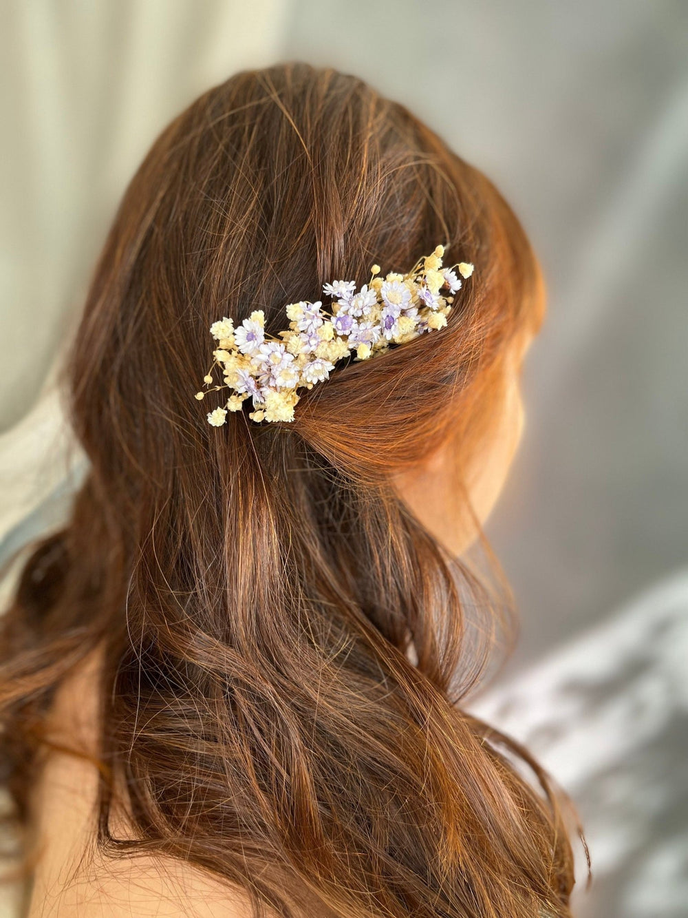 Dried Flower Hair Comb: Lilac Lavender & Ivory Wedding Hair Accessory – handmade floral hair accessory by magaela