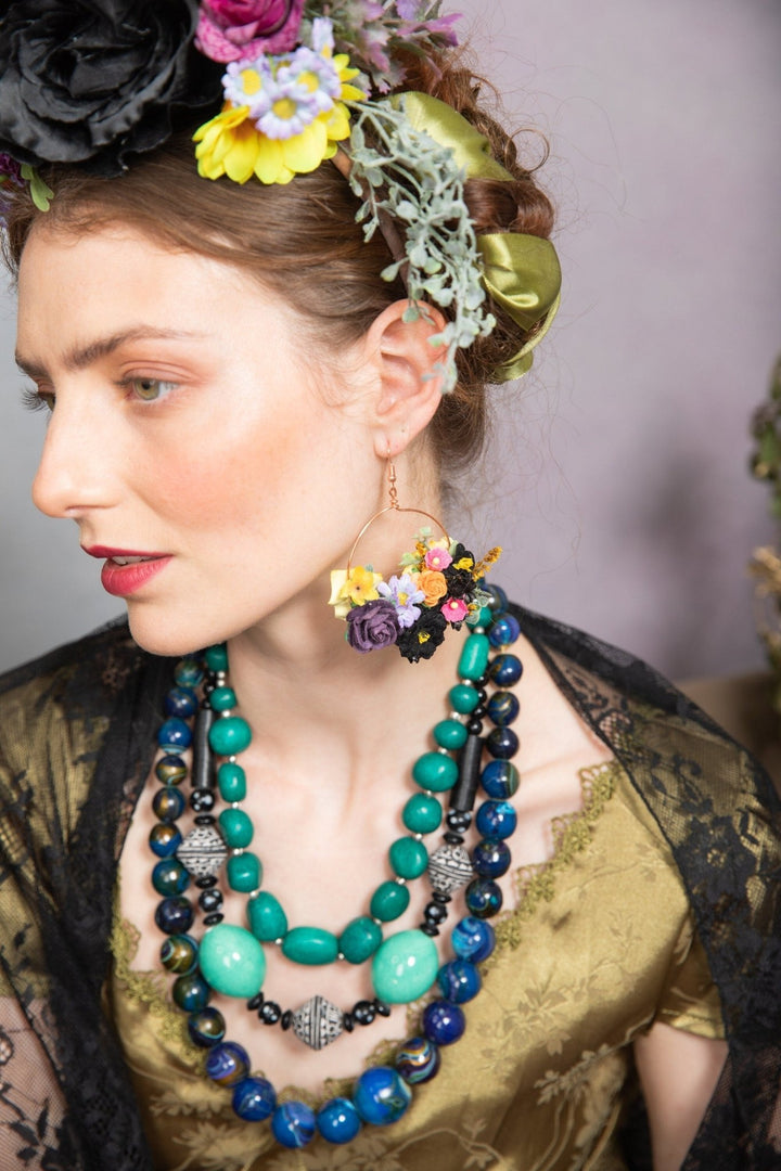 Floral Circle Dangle Earrings: Frida Style Wedding Jewelry – handmade floral hair accessory by magaela