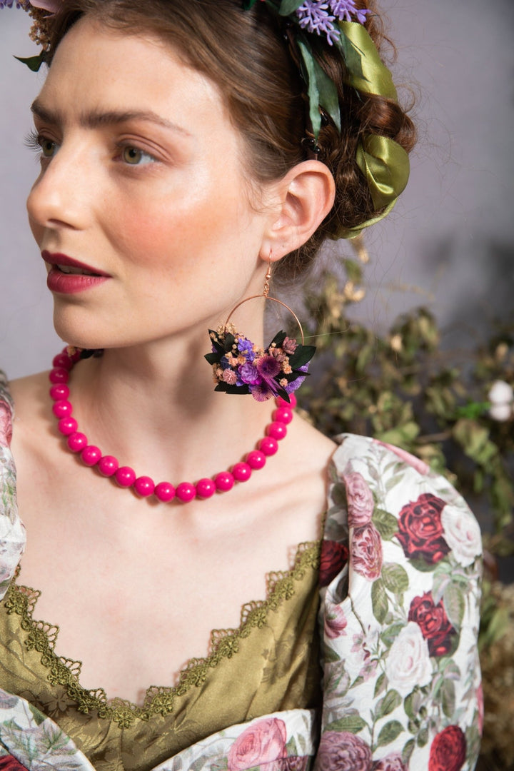 Floral Circle Dangle Earrings: Purple Wedding Jewelry – handmade floral hair accessory by magaela