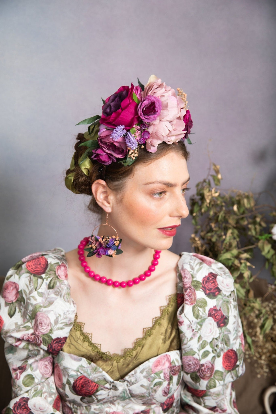 Floral Circle Dangle Earrings: Purple Wedding Jewelry – handmade floral hair accessory by magaela