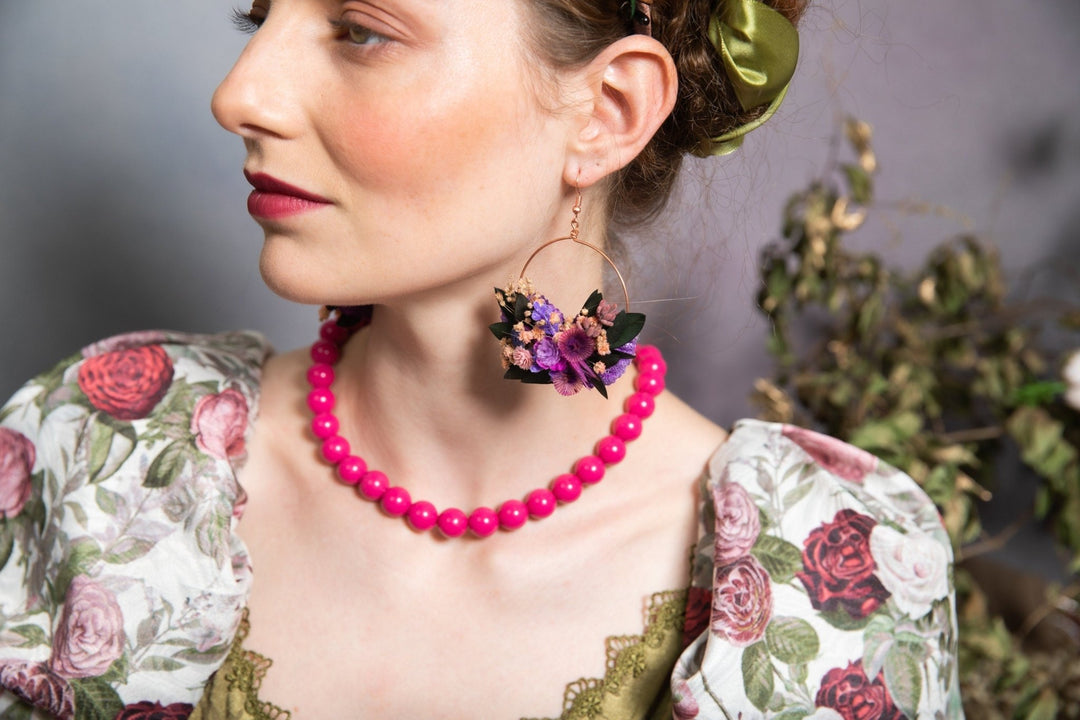 Floral Circle Dangle Earrings: Purple Wedding Jewelry – handmade floral hair accessory by magaela