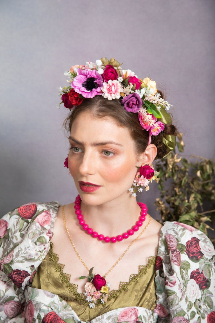 Pink Flower Necklace: Bridal Wedding Accessory – handmade floral hair accessory by magaela