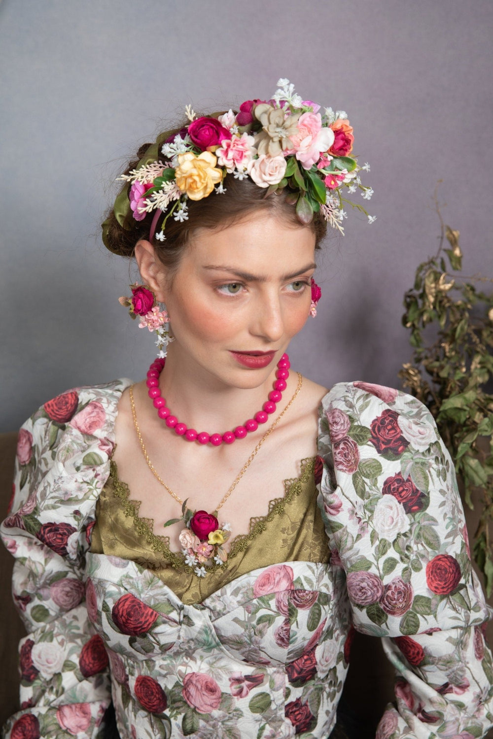 Pink Flower Necklace: Bridal Wedding Accessory – handmade floral hair accessory by magaela