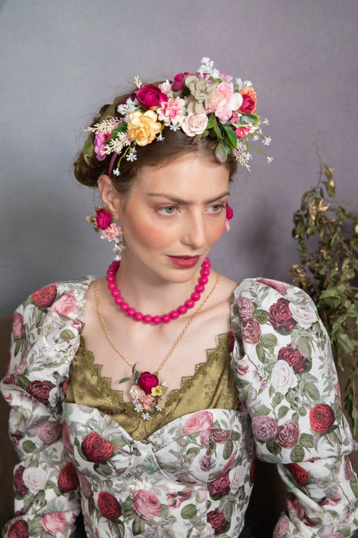 Pink Flower Necklace: Bridal Wedding Accessory – handmade floral hair accessory by magaela